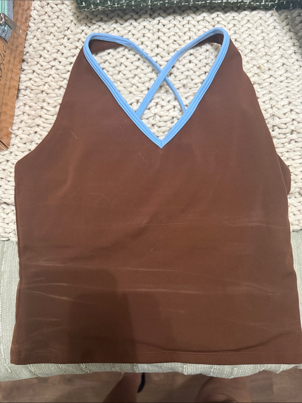 Women's Brown Tank Top with Light Blue Trim